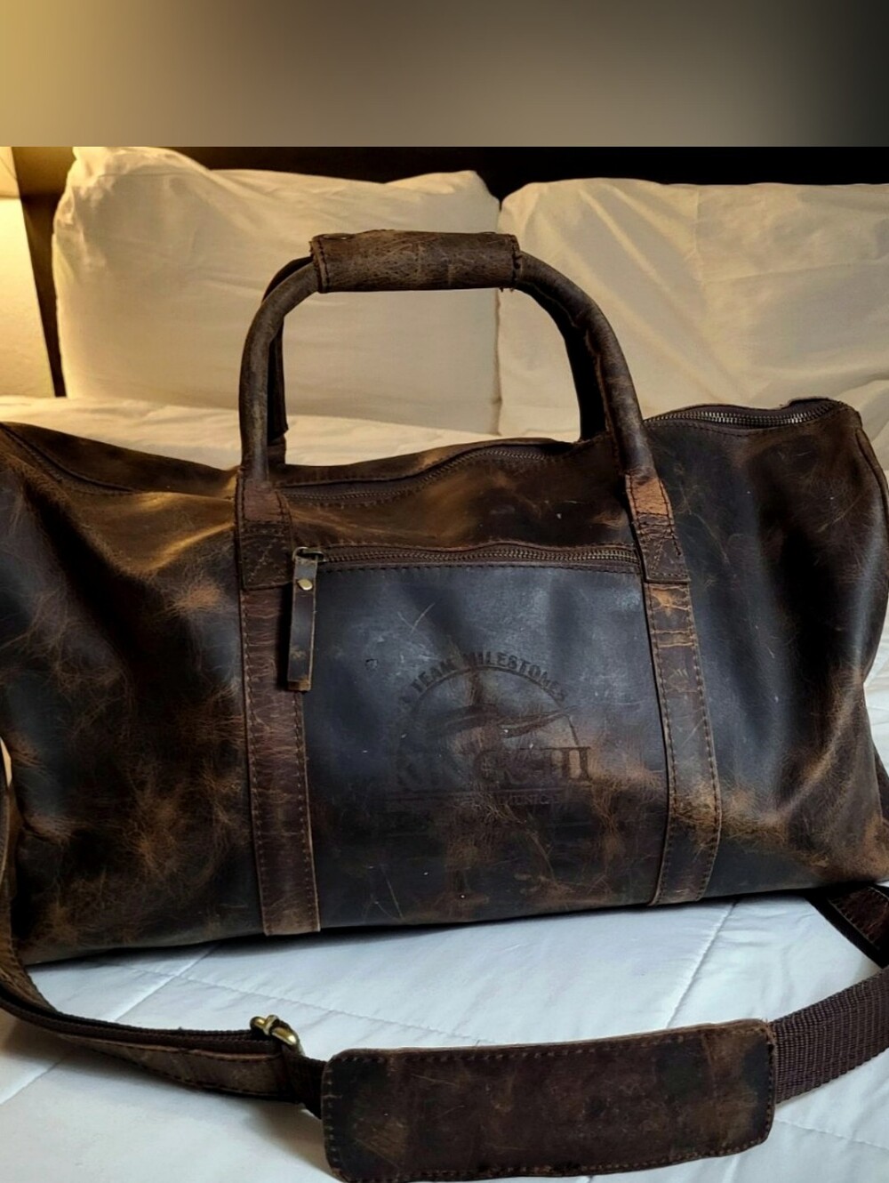Classic Brown Leather Weekender Duffel Bag - Men